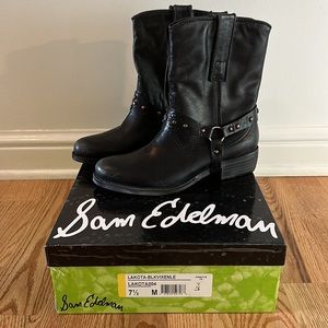 Sam Edelman - black short studded harness leather boots - sz 7.5